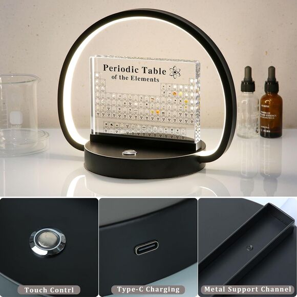 Periodic Table LED Desk Lamp w 83 Real Elements in Acrylic Display Black - Picture 4 of 10